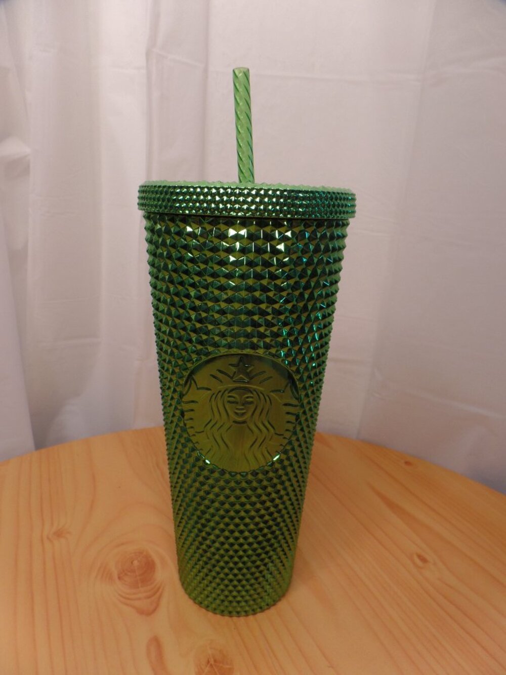 Starbucks Tumbler 24oz Lime Green Studded Metallic Grid Cold Cup 011147112 - NEW